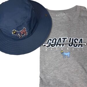 GOAT USA Baseball Gray T-Shirt & Navy Blue Bucket Hat, Size XL